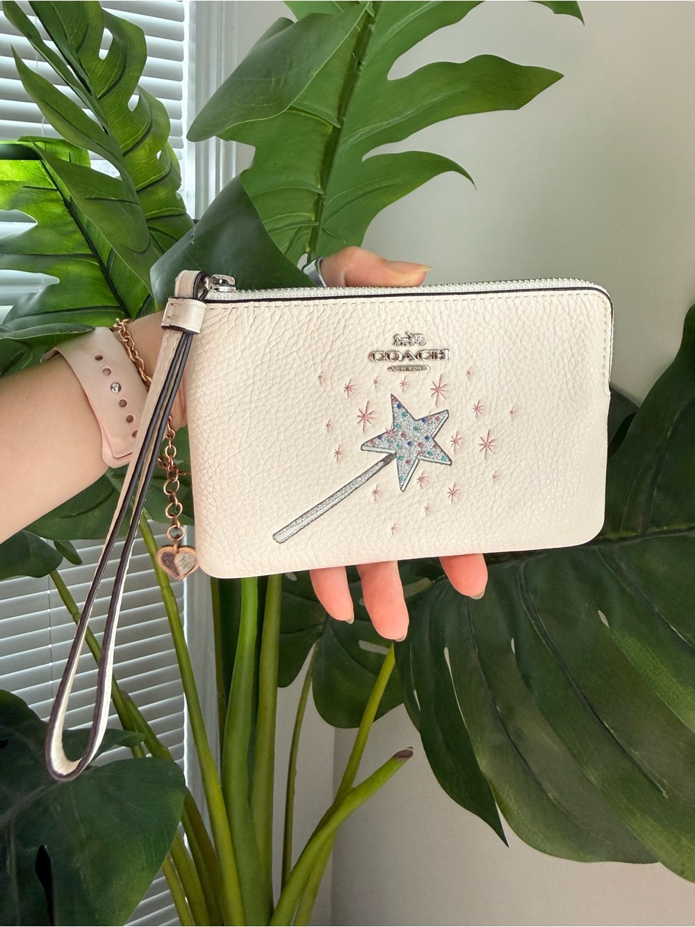 COACH White Leather Star Wand Wristlet